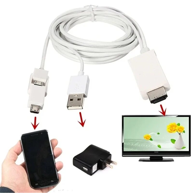 Подключение смартфона к телевизору через hdmi кабель Кабель-адаптер Micro USB 2,5 pin, 5/11 м, Кабель-адаптер MHL в HDMI, 1080P, HD, 