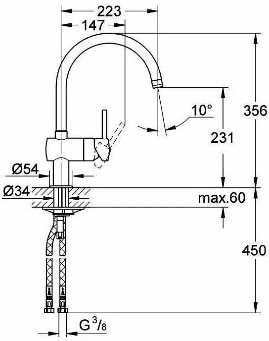 Подключение смесителя grohe 3 8 Смеситель для кухни (мойки) Grohe Minta 32917000 хром - купить в интернет-магази