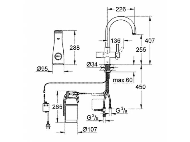 Подключение смесителя grohe 3 8 Смеситель Grohe Blue 33249DC0 для кухонной мойки