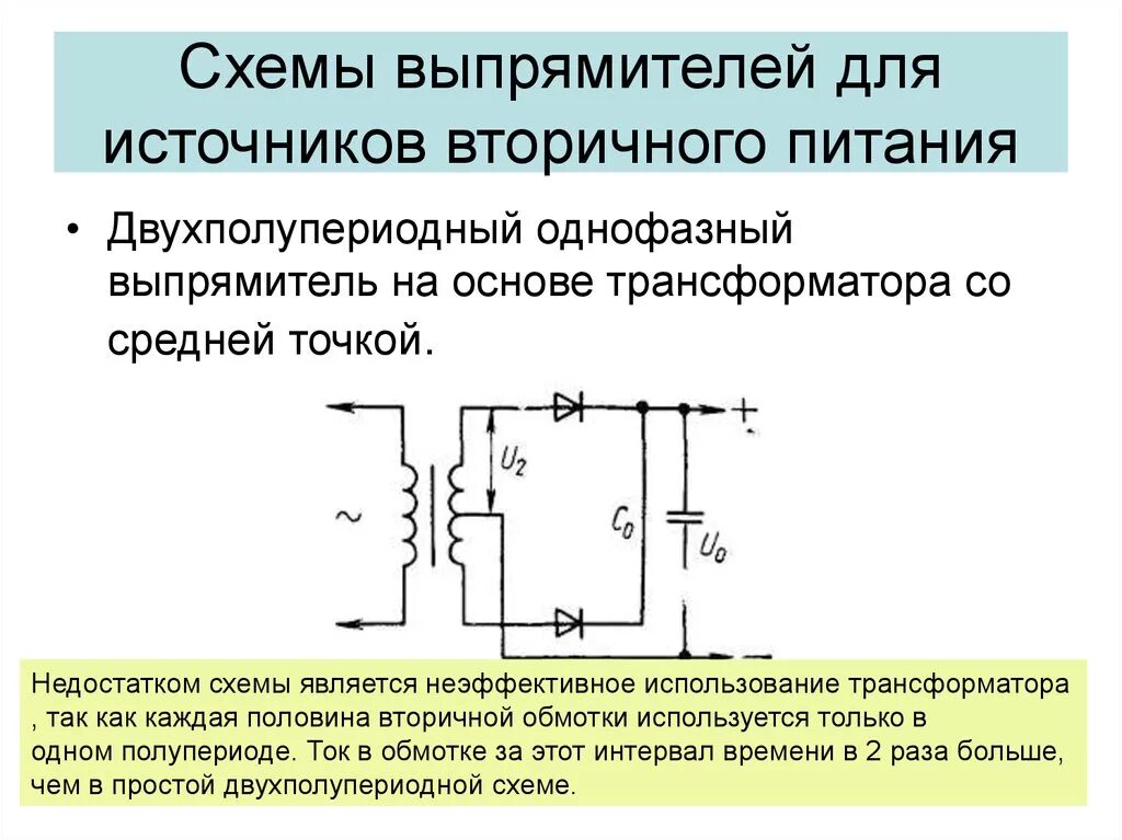 Подключение средней точки трансформатора Схема с средней точкой