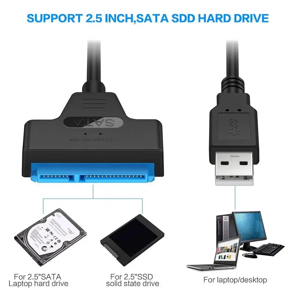 Подключение ssd диска через usb Кабель-переходник Easy Drive Line USB 2,0 на SATA 22pin, кабель-конвертер, линия