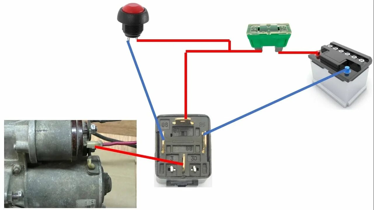 Подключение стартера через кнопку схема Пусковая Кнопка для Стартера - Запуск Двигателя без Ключа. Стартерді кнопка арқы