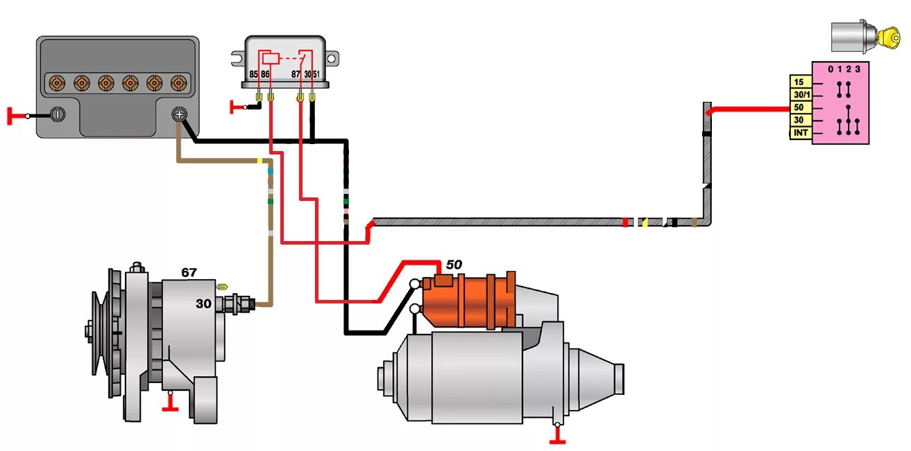 Подключение стартера ваз 21 0 7 Схема стартера ваз 2105 - фото - АвтоМастер Инфо