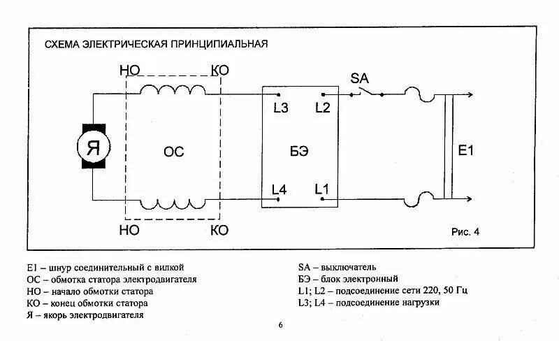 Подключение статора коллекторного двигателя переменного тока ИНКАР-16Ц