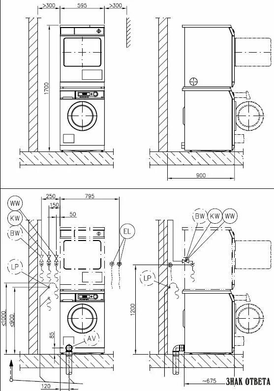 Подключение стиральной и сушильной машины в колонну Miele PW6065Vario - купить в Москве техника по выгодным ценам - Дизайнерская меб