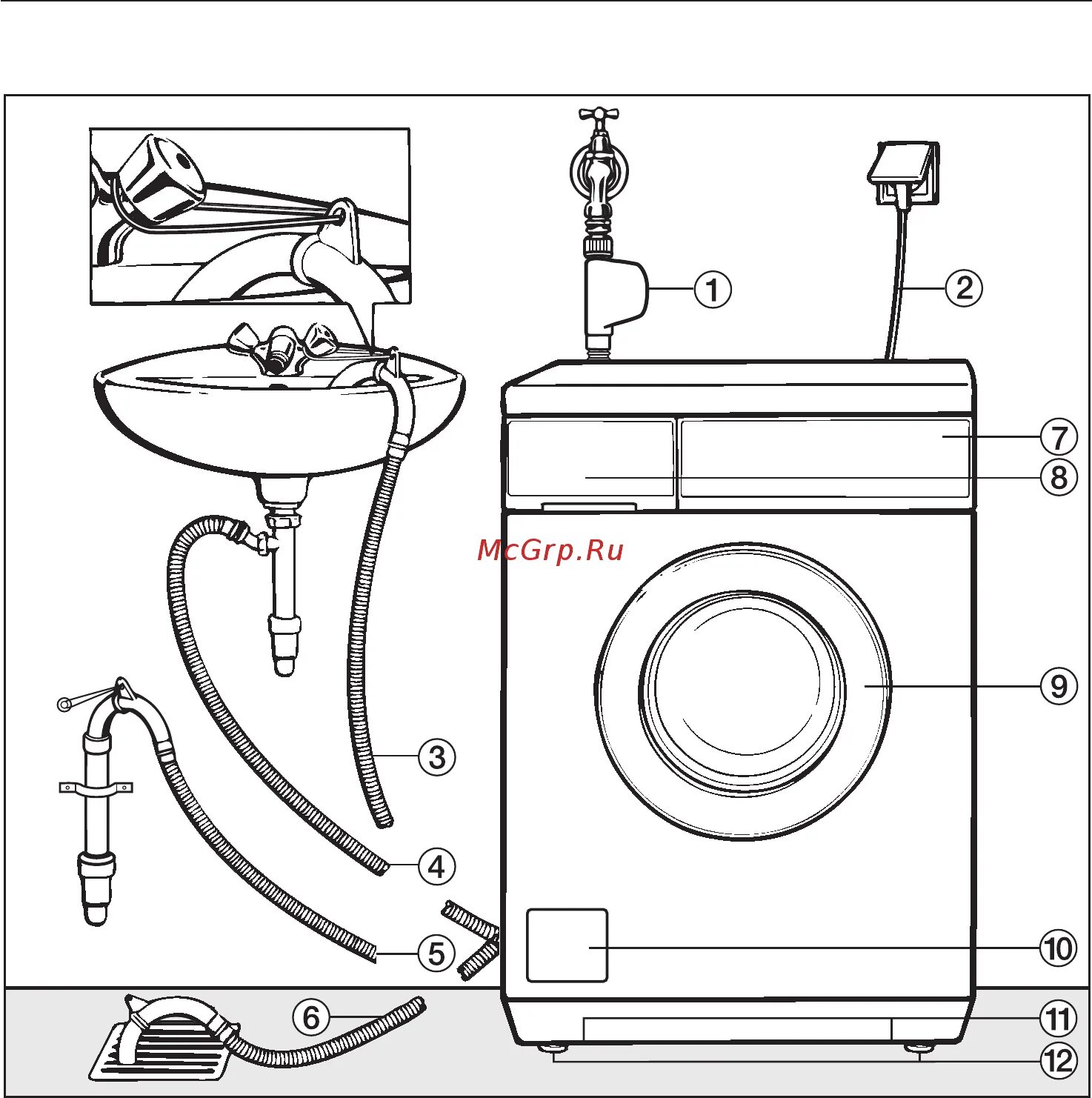 Подключение стиральной машины чертеж Miele W 3985 WPS Navitronic 48/74 Установка и подключение