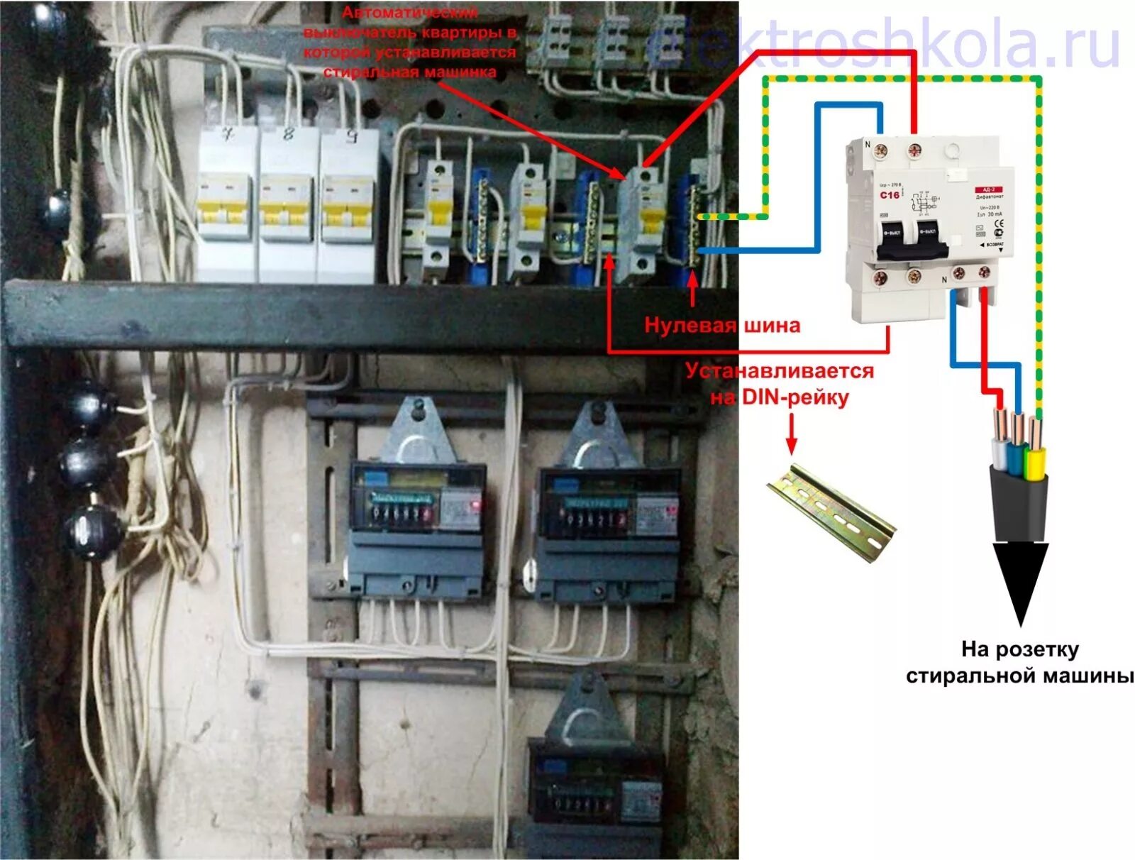 Подключение стиральной машины к щитку Установка и подключение стиральной машины