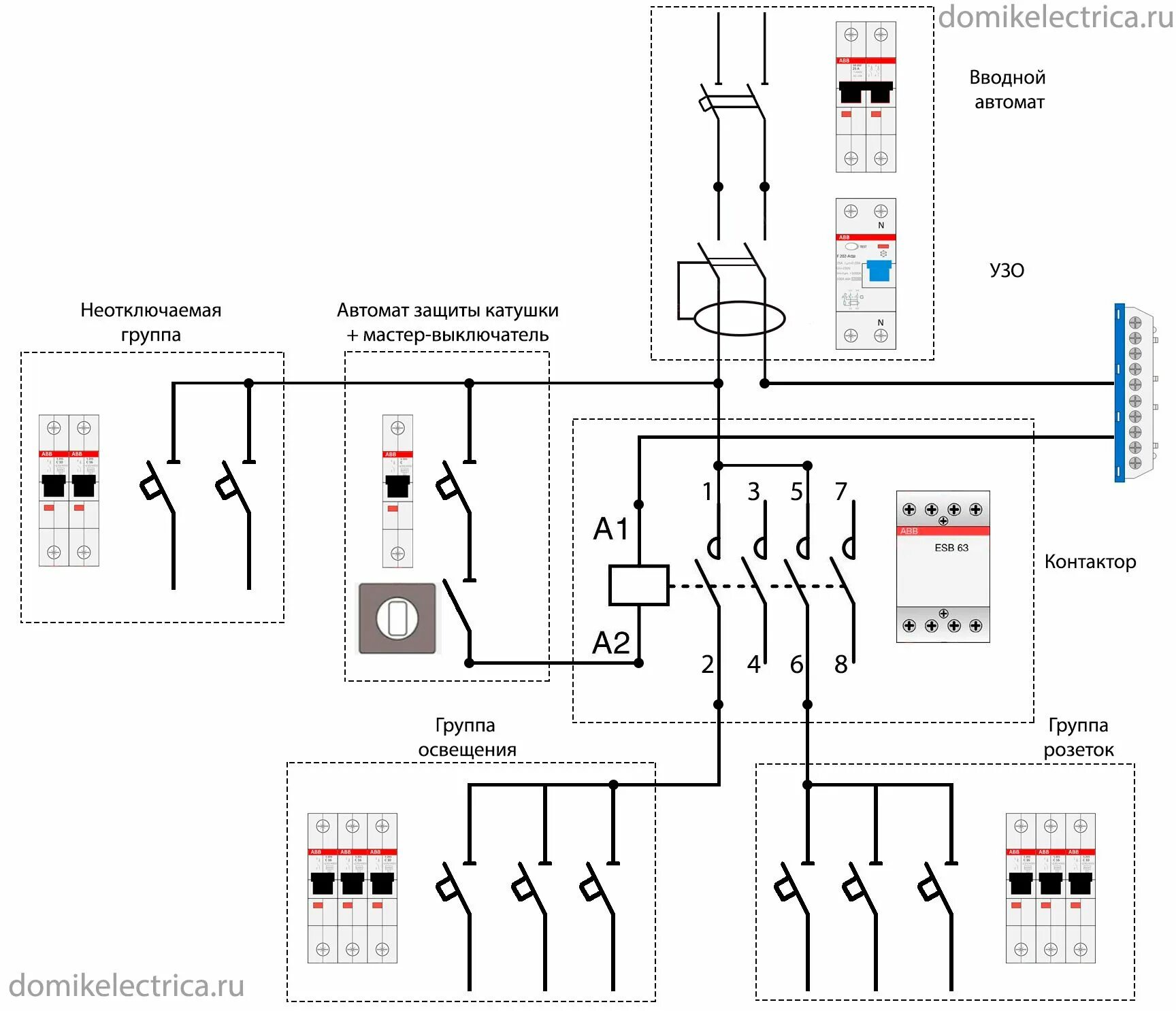 Подключение света через контактор схема подключения Мастер выключатель - 10 глупых ошибок при подключении схемы через контактор. Вык