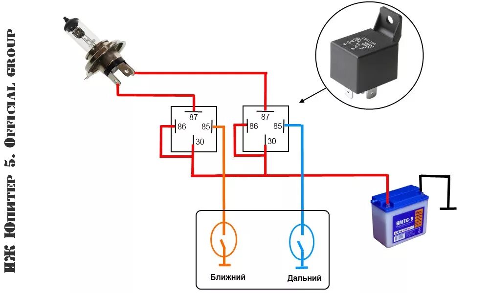 Подключение света дальнего ближнего схема Реле ближнего\дальнего света - motoizh.ru