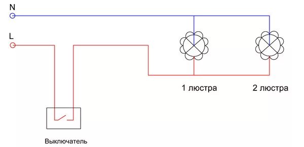 Подключение светильника через выключатель одноклавишный схема подключения Ответы Mail.ru: вопрос к электрикам. как сделать один выключатель на две люстры 