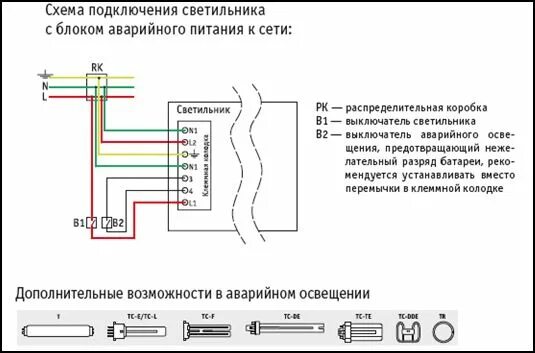 Подключение светильников аварийным блоком SS2110037 Аварийный блок INVERLUX световые технологии арт6501000010