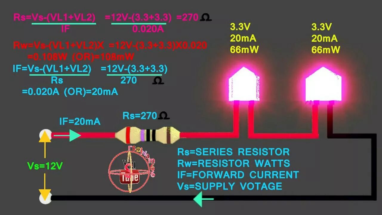 Подключение светодиода 3 вольта 3.3v &3.3v LED how to connect 12V series circuit, how to calculate led series re