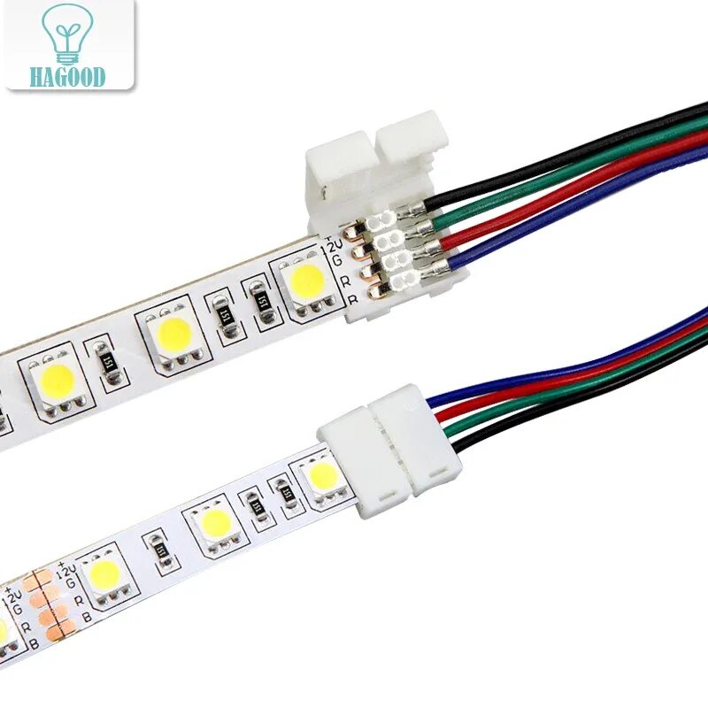 Подключение светодиодной ленты без пайки 100 pcs LED Strip Connector 4pin 10mm with Wire Free Connect No Need Soldering /