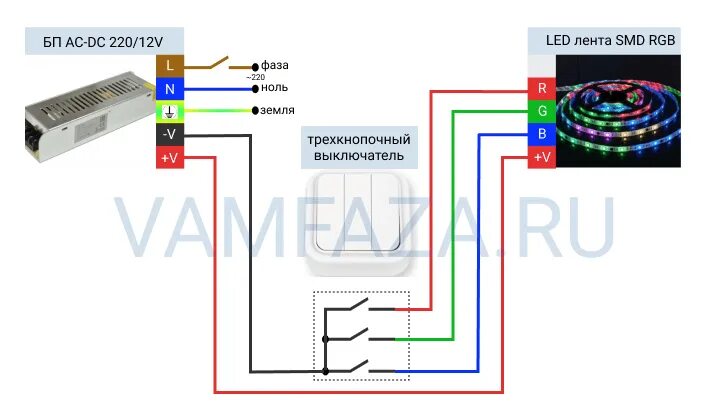 Подключение светодиодной ленты к выключателю Как подключить светодиодную ленту к выключателю HeatProf.ru