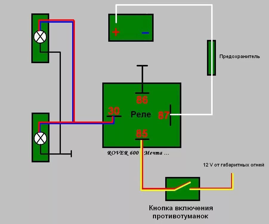 Подключение светодиодных фар через реле схема 32. Установка ПТФ через кнопку. Ровер 600, Аккорд 5 - Rover 600, 1,8 л, 1999 год