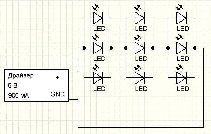 Подключение светодиодов без драйвера Расчет гибридного соединение светодиодов: Последовательное соединение светодиодо