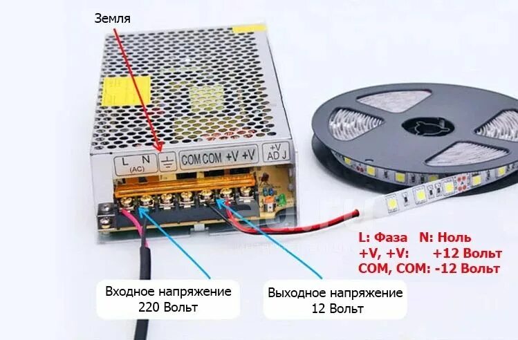 Подключение светодиодов к блоку питания Блок питания для светодиодной ленты S-100-12 (12В, 8,5А, 100Вт) IP20 - купить в 
