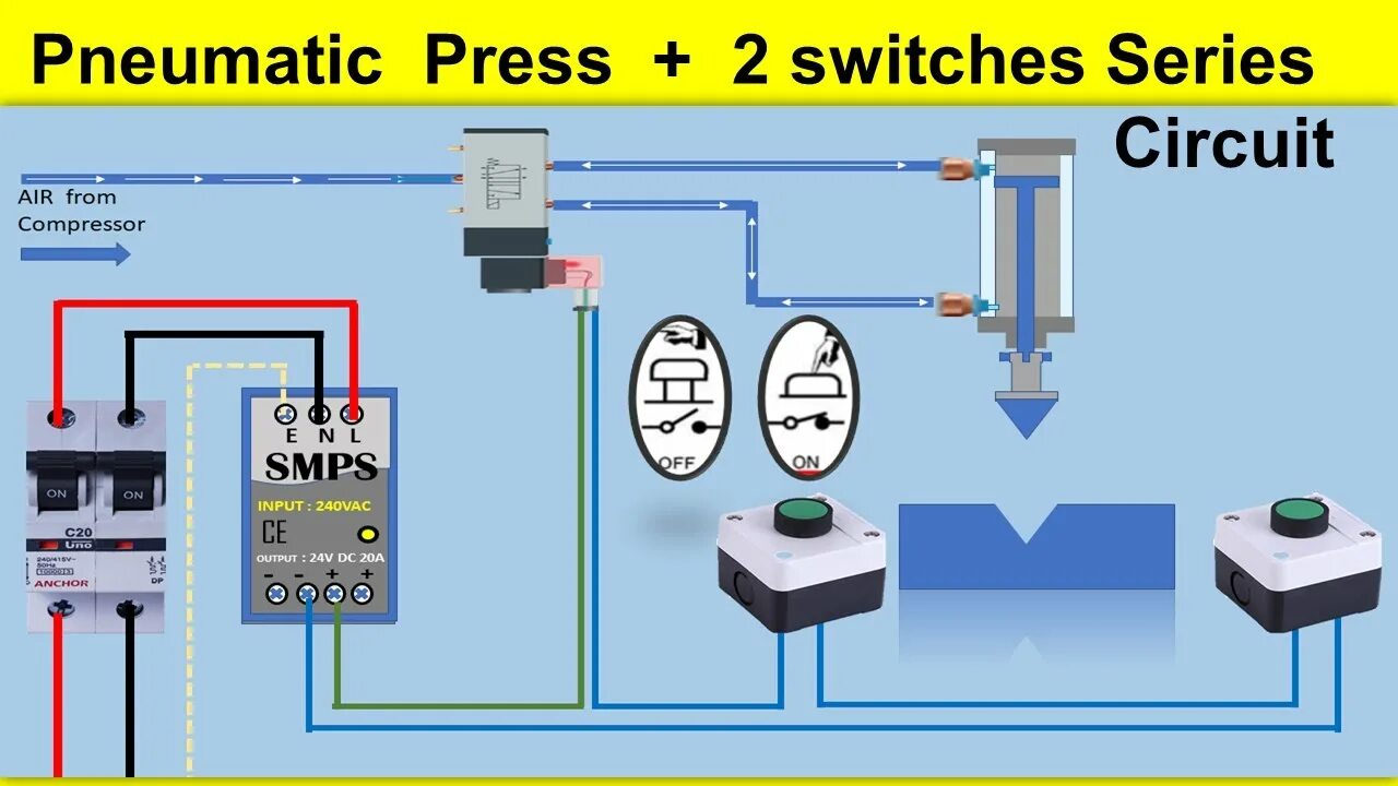 Подключение switchmatic 1 2 Push Button connect in Series for Pneumatic Press / wiring / Safety Circuit - 