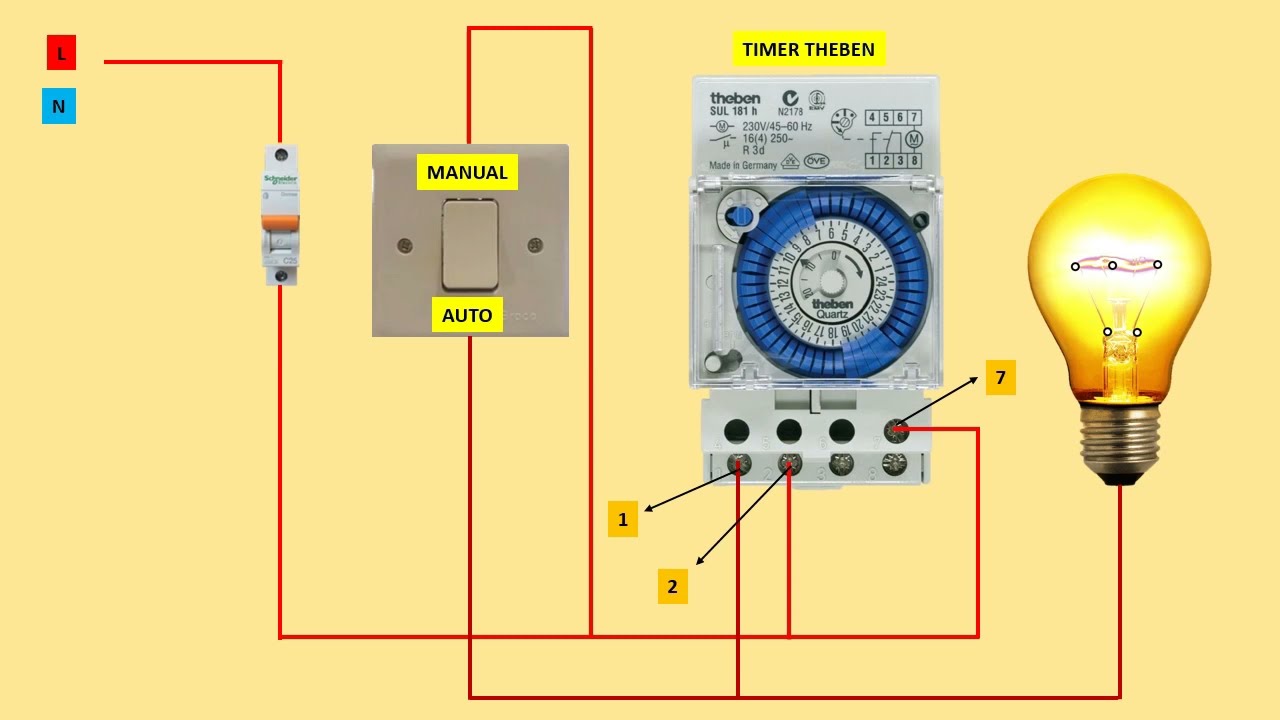 Подключение таймера времени на лампочку Manual Auto Switch Installation Diagram using THEBEN TIMER - YouTube