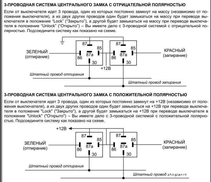 Подключение центрального замка через реле Цз перекидка схема подключения