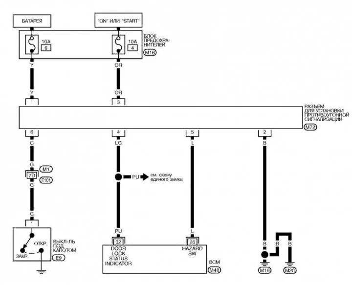 Подключение центрального замка на ниссан микра к11 Anti-theft alarm connection circuit (Nissan Micra 3, Micra K12, petrol, 2002-201