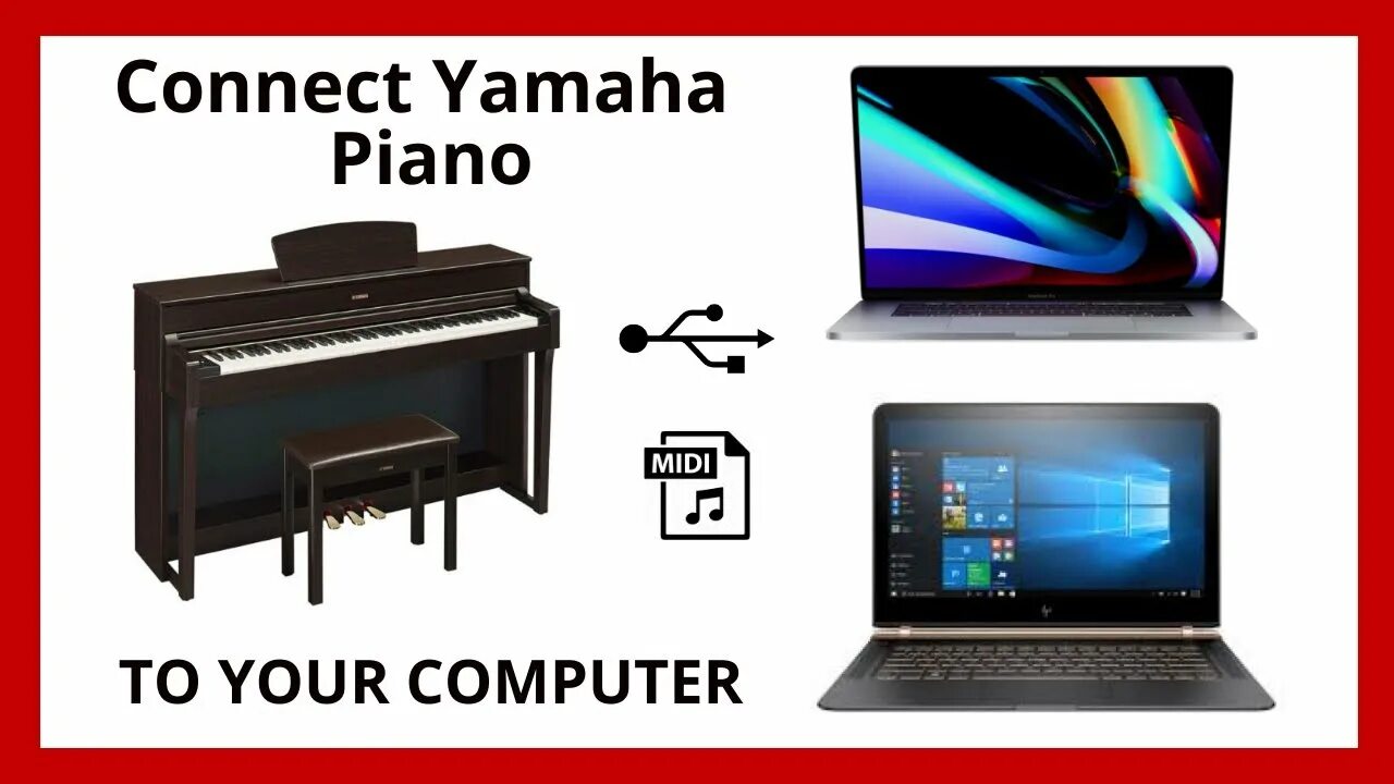 Подключение цифрового пианино к компьютеру How To Connect Yamaha Digital Piano/Keyboard to MacBook or PC via USB-MIDI Cable