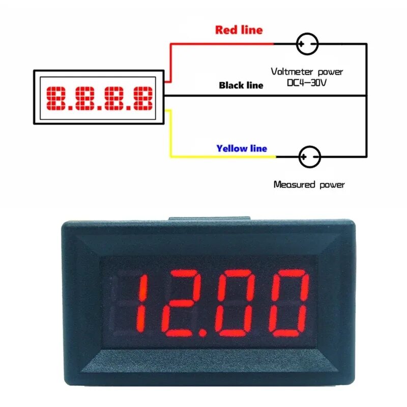 Подключение цифрового вольтметра с тремя проводами DC 0 99.99V (100V) 4 digits 0.36inch Digital Voltmeter 3Wire Voltage Panel Meter