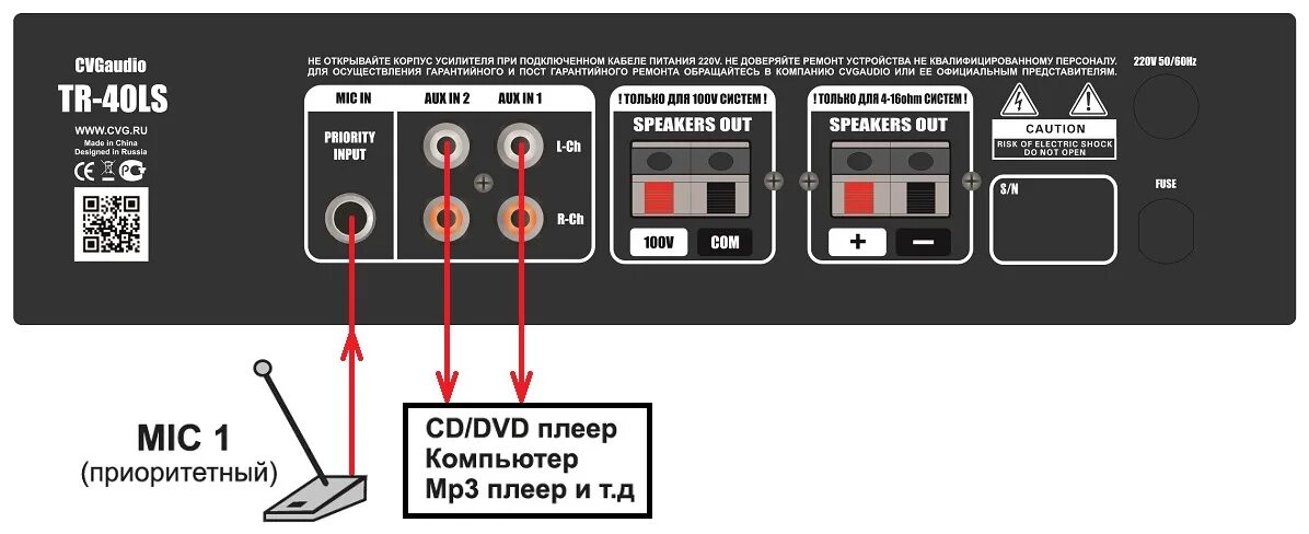 Подключение телефона к усилителю звука Микшер-усилитель CVGaudio TR-40LS