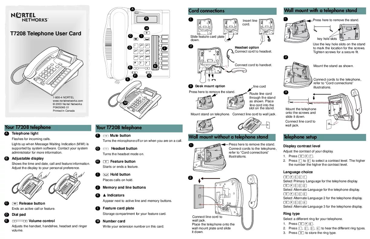 Подключение телефона lg Nortel Networks T7208 Telephone User Card Manual design, User guide, Networking