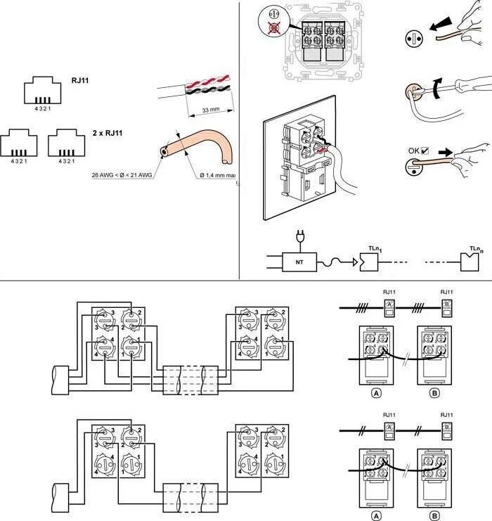 Телефонная розетка RJ11 RJ12