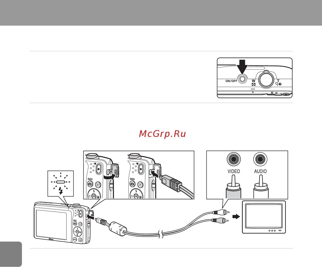 Подключение телевизора к фотоаппарату Nikon Coolpix S3500 Silver 140/248 Подключение фотокамеры к телевизору (просмотр