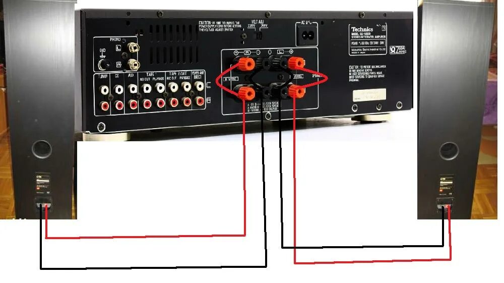 Подключение телевизора к усилителю звука technics SU-VX500 - podpięcie głośnika pod kanał A i B