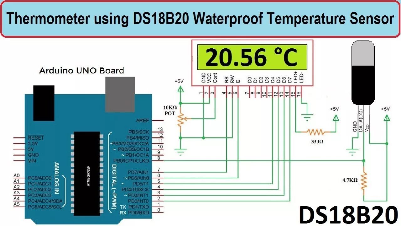 Подключение температурного датчика к ардуино Interfacing DS18B20 Temperature Sensor with Arduino Digital Thermometer - YouTub