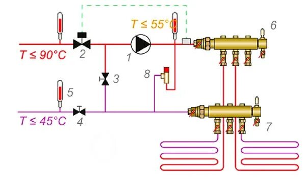 Подключение теплого пола через теплообменник Схема теплого пола вода