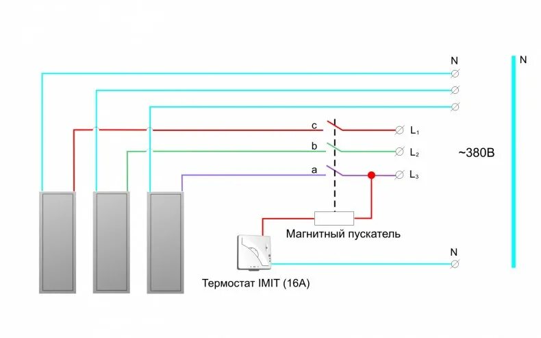 Подключение терморегулятора через пускатель схема Схема подключения магнитного пускателя на 220В и 380В: пошаговая схема реверсивн