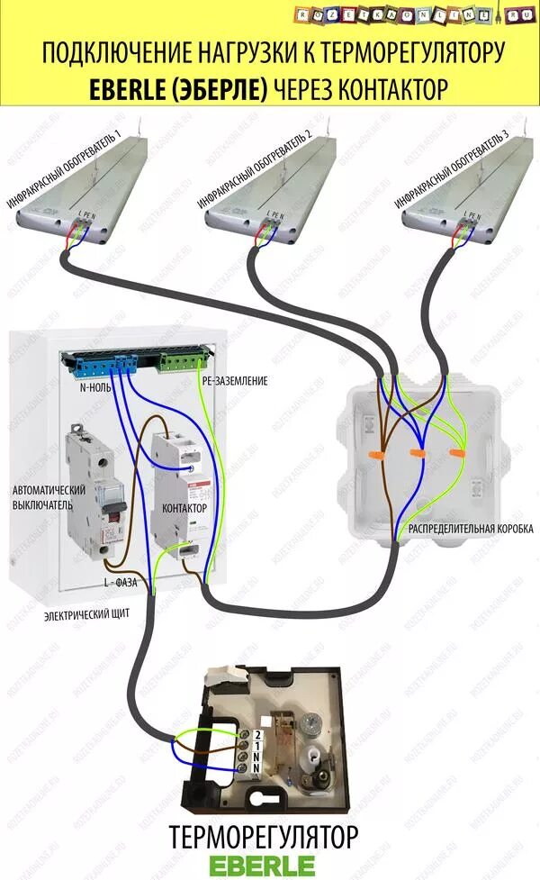 Подключение термостата на розетки Схема подключения терморегулятора Eberle