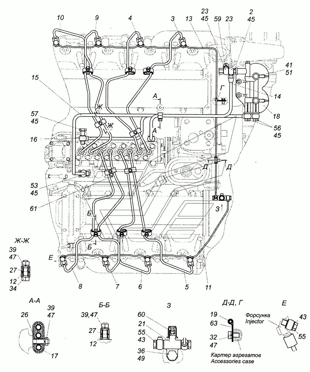 Подключение тнвд камаз евро 2 740.50-1104000-90 Установка топливопроводов (ТНВД "BOSCH") КамАЗ-53229 (Евро 2) 