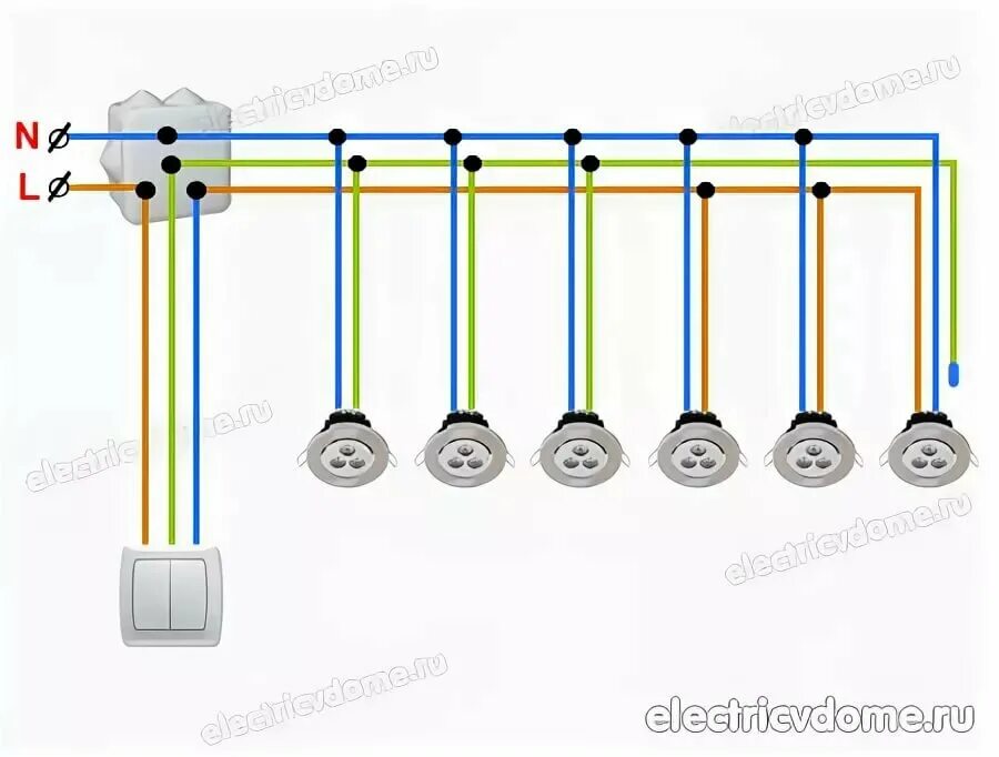 Подключение точечного светильника к выключателю Схема подключения точечных светильников на потолке фото - DelaDom.ru