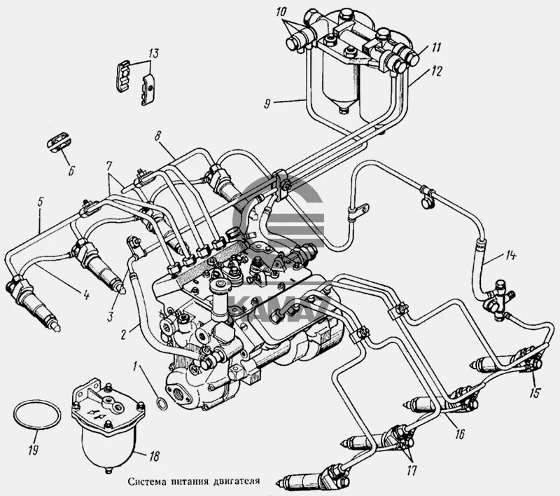 Подключение топливной системы камаз Система питания двигателя для автомобиля КАМАЗ 5315, 19 дет.