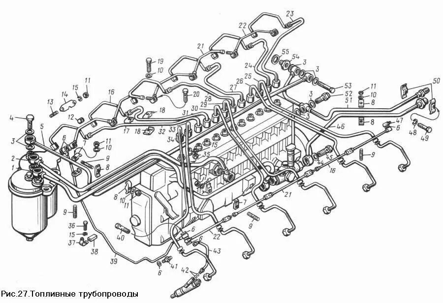 Подключение топливной системы на ямз 240 видео Топливные трубопроводы ЯМЗ-850 (Чертеж № 19: список деталей, стоимость запчастей