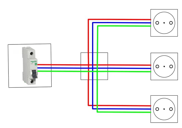 Подключение трех розеток от одного провода схема Как правильно подключать розетки фото - DelaDom.ru