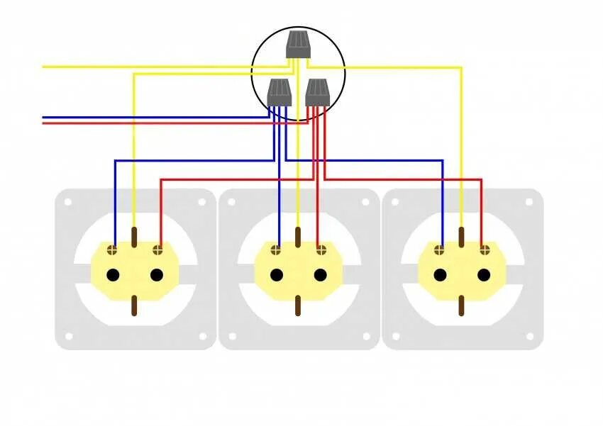 Подключение трех розеток от одного провода схема Подключение блока розеток
