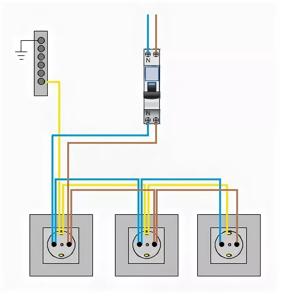Подключение трех розеток от одного провода схема Как подключить розетку