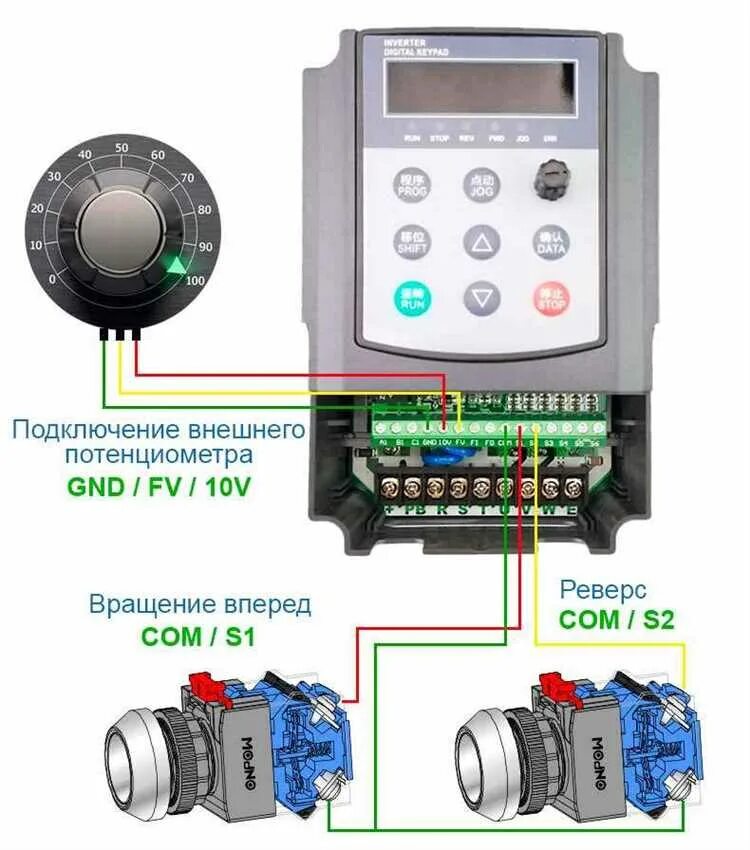 Подключение трехфазного двигателя к частотнику Полная схема подключения электродвигателя к частотному преобразователю