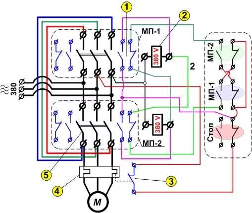 Подключение трехфазного двигателя магнитный пускатель реверсивное Форум РадиоКот :: Просмотр темы - Автоматика с моторами и их обозначение на схем