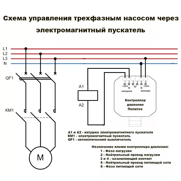 Подключение трехфазного глубинного насоса Схемы подключения контроллеров давления Политех