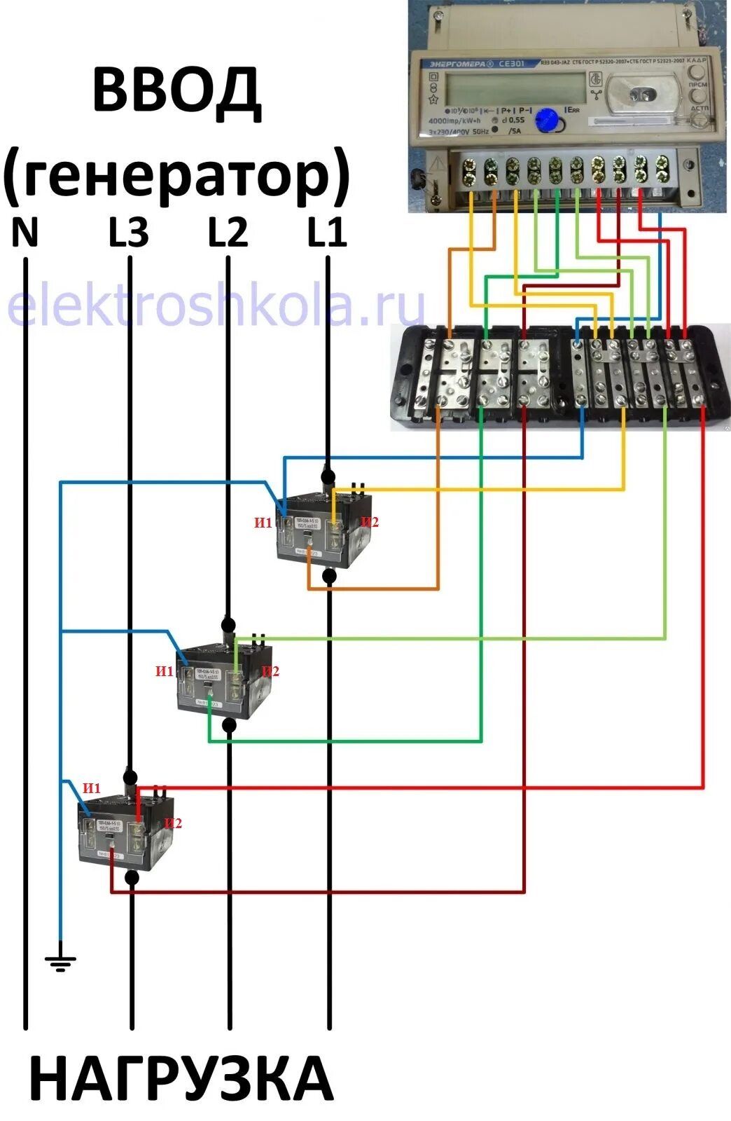 Подключение трехфазного тока схема Подключение счетчика через трансформаторы