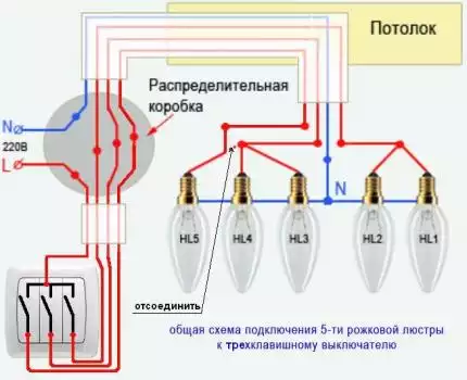 Подключение трехклавишного выключателя две лампочки Подключение люстры на 18 ламп!