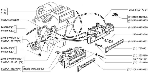 Подключение тросиков печки ваз 2114 Управление вентиляцией и отоплением ВАЗ . Каталог запчастей с ценами Лада 2109, 