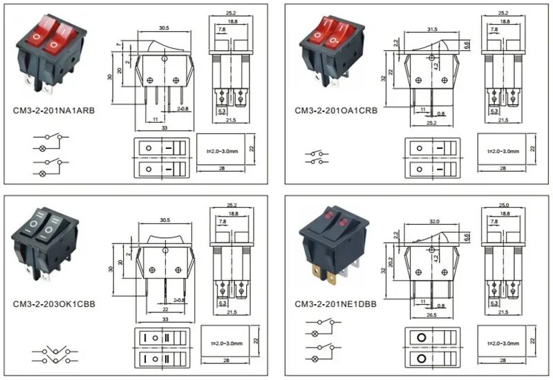 KCD3 Rocker Switch ON OFF 2 Position 3 Pin Electrical equipment With Light Power